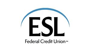 ESL Federal Credit Union logo with "ESL" in large black letters and "Federal Credit Union" in smaller text below, topped by a blue curved line.