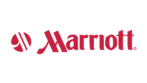 Marriott logo featuring a stylized red "M" emblem on the left and the word "Marriott" in red text on the right, set against a white background.