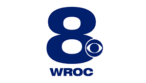Blue "8" with CBS eye logo inside the lower circle, above the text "WROC" in blue, on a white background.