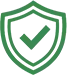 Green shield icon with a check mark in the center, symbolizing security or protection.