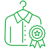 Outline of a dress shirt on a hanger with an award ribbon featuring a star, suggesting high quality or award-winning clothing.