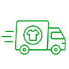 Green outline of a delivery truck with a shirt symbol on its side, indicating clothing delivery or shipping.